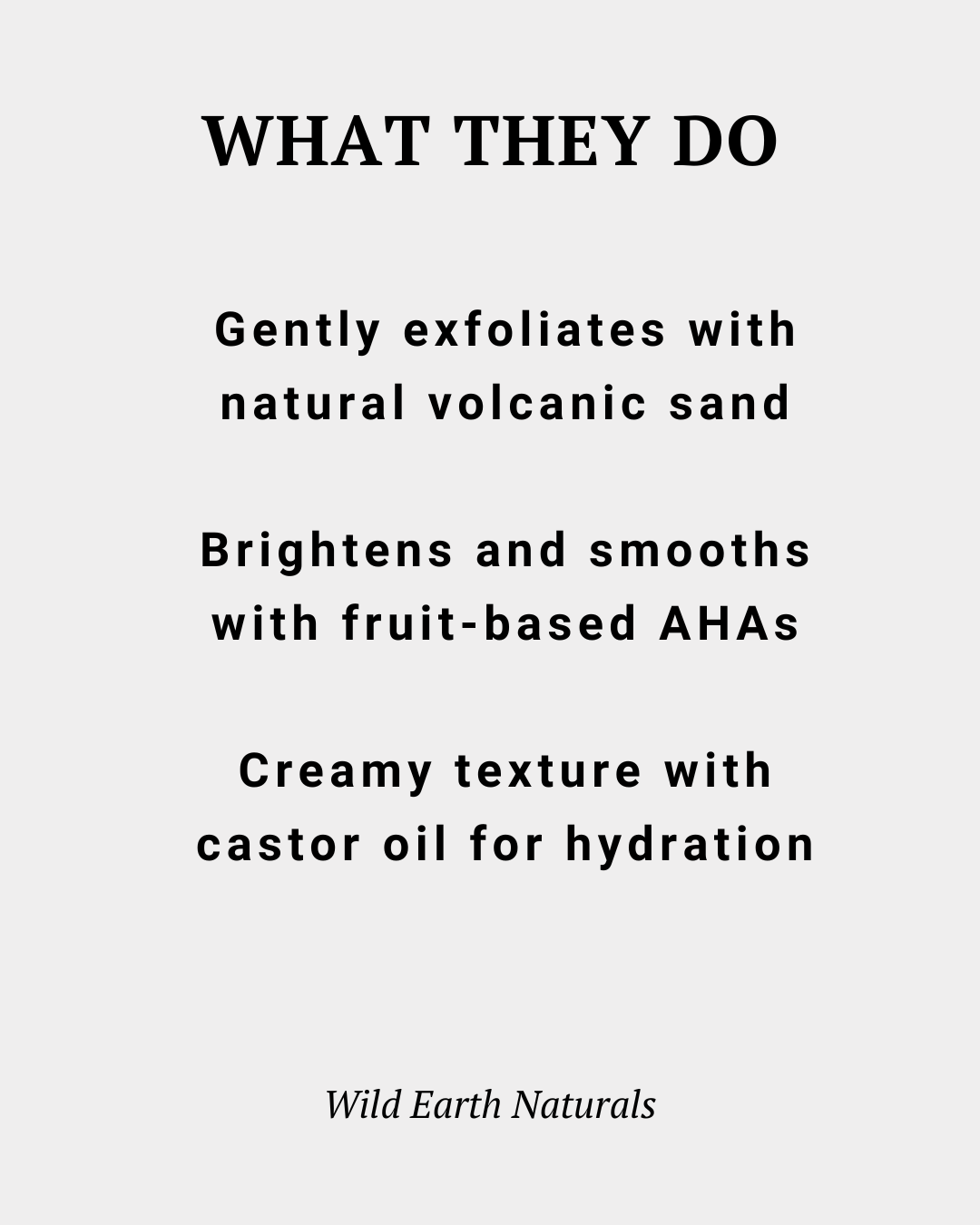Text describing product features on a white background with 'Wild Earth Naturals' branding.